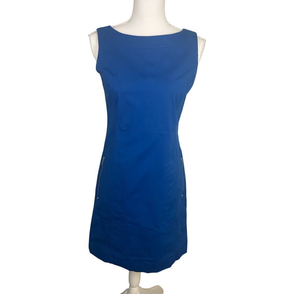 Lafayette 148 royal blue sleeveless sheath cotton blend stretch dress size P